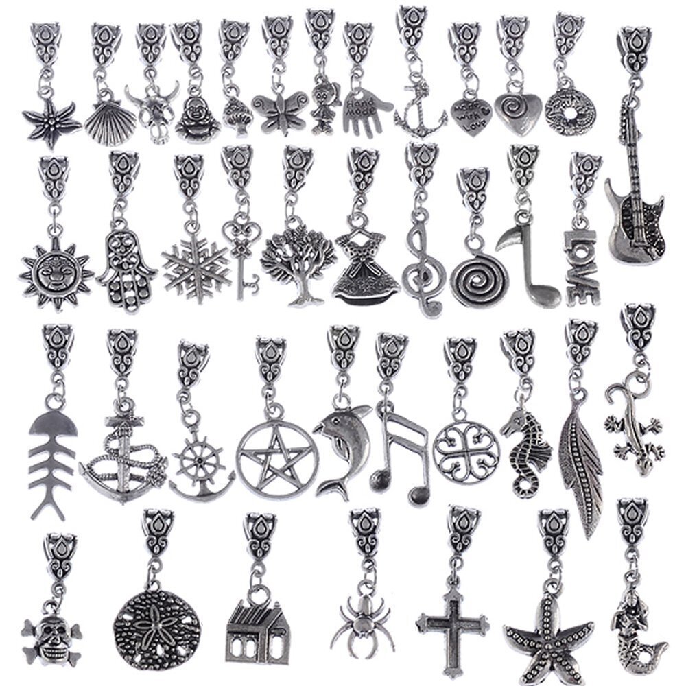 3750 40Pcs Tibetan Silver Color Connector Bails Mix Beads with Pendant fit